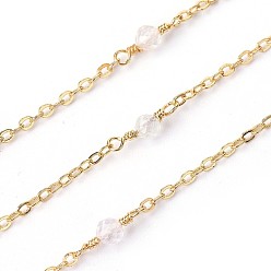 Rose Quartz Handmade Natural Rose Quartz Beaded Chains, Soldered, with Brass Findings, Real 18K Gold Plated, Long-Lasting Plated, with Spool, 3mm, about 32.8 Feet(10m)/roll