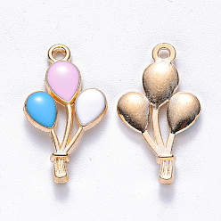 Pearl Pink Alloy Enamel Pendants, Balloon, Light Gold, Pearl Pink, 23.5x13x2mm, Hole: 1.6mm