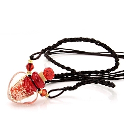 Red Lampwork Perfume Bottle Necklaces with Ropes, Heart, Red, 22.05~28.35 inch(56~72cm), Pendant: 22x12x20, Capacity: 1ml(0.03fl. oz)