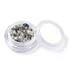 Negro Kits de accesorios de decoración de uñas, incluyendo cabujones de diamantes de imitación de vidrio, fornituras de hierro, cabujones acrílicos, negro, 2~14.5x2~12x3.5~5 mm, cuadro: 44x16 mm