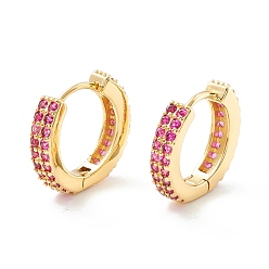 Violet Cubic Zirconia Chunky Hinged Huggie Hoop Earrings for Women, Real 18K Gold Plated Brass Jewelry, Cadmium Free & Nickel Free & Lead Free, Violet, 18.5x4mm, Pin: 1mm