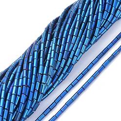 Blue Plated Electroplate Glass Beads Strands, Full Plated, Column, Blue Plated, 4.5~5x2.5mm, Hole: 0.8mm, about 75pcs/Strand, 14.17 inch(36cm)