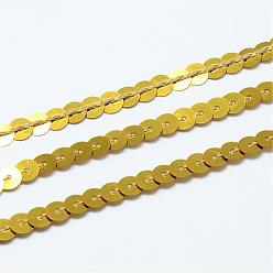 Or Perles de paillette en plastique, perles de paillettes, Accessoires d'ornement, plat rond, or, 4 mm, environ 100 mètres / rouleau