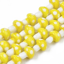 Amarillo Cuentas de setas artesanal murano hebras, amarillo, 12.5~14x10~11 mm, agujero: 1.2~1.5 mm, sobre 24~25 unidades / cadena, 12.20 pulgada ~ 12.99 pulgada (31 cm ~ 33 cm)
