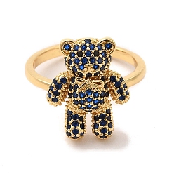 Midnight Blue Cubic Zirconia Bear Open Cuff Ring, Golden Brass Jewelry for Women, Midnight Blue, US Size 7 1/4(17.5mm)