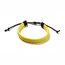 Yellow PU Imitation Leather Braided Cord Bracelets for Women, Adjustable Waxed Cord Bracelets, Yellow, 3/8 inch(0.9cm), Inner Diameter: 2-3/8~3-1/2 inch(6.1~8.8cm)