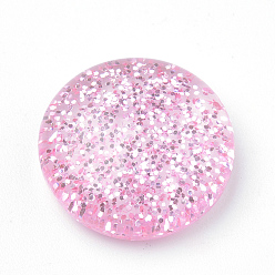 Pink Cabochons en résine, avec de la poudre de paillettes, dôme / demi-rond, rose, 16x5mm