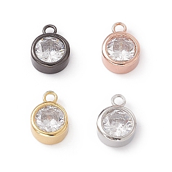 Mixed Color Rack Plating Brass Cubic Zirconia Charms, Cadmium Free & Nickel Free & Lead Free, Long-Lasting Plated, Flat Round, Mixed Color, 9.5x7x3.5mm, Hole: 1.4mm