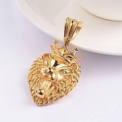 Golden King of Forest 304 Stainless Steel Pendant, Lion with Crown, Golden, 52x28.5x11mm, Hole: 5.5x9.5mm