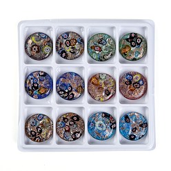 Mixed Color Handmade Silver Foil Lampwork Pendants, with Gold Sand, Flat Round, Mixed Color, 41x10mm, Hole: 5mm, 12pcs/box
