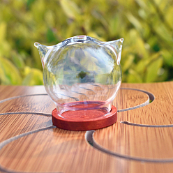 FireBrick Glass Dome Cover, Cat Decorative Display Case, Cloche Bell Jar Terrarium with Wooden Base, FireBrick, 35x25mm