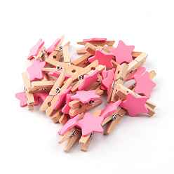 Pink Idées d'artisanat en bois bricolage décorations murales photo de fête, étoile pinces à linge en bois carte postale étiquette note chevilles clips, rose, 30x20mm