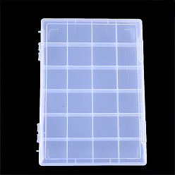 Clair Récipients de stockage de perles en matière plastique, 24 compartiments, rectangle, clair, 28.5x19.5x2.2 cm, compartiment: 44.5x45 mm