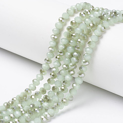 Miellat Perles en verre electroplate, jade d'imitation, demi gris, facette, rondelle, miellat, 6x5mm, Trou: 1mm, Environ 85~88 pcs/chapelet, 16.1~16.5 pouce (41~42 cm)