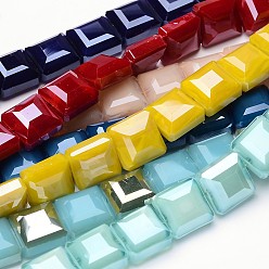 Color mezclado Abalorios de vidrio electrochapdo, cuadrados facetas del, color mezclado, 13x13x8 mm, agujero: 1 mm, sobre 27 unidades / cadena, 13.9 pulgada