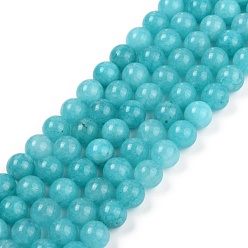 Dark Turquoise Natural White Jade Beads Strands, Dyed, Round, Dark Turquoise, 8.5mm, Hole: 1mm, about 47pcs/strand, 15.08''(38.3cm)