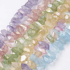 Mixed Color Electroplated Natural Quartz Crystal Bead Strands, Dyed, Frosted, Nuggets, Mixed Color, 15~25x7.5~15x6~18mm, Hole: 1mm, about 30~40pcs/strand, 15.7 inch