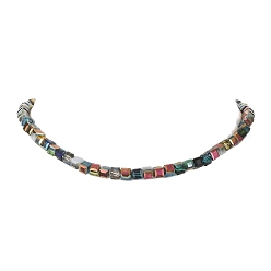 Colorful Glass Cube Beaded Necklace with 304 Stainless Steel Clasps, Colorful, 17.99 inch(45.7cm)