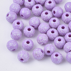 BlueViolet Opaque Acrylic Beads, with Glitter Powder, Round, Medium Purple, 8.5x7mm, Hole: 2mm