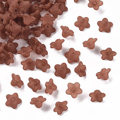 Brun Saddle Perles acryliques transparentes, fleur, givré, selle marron, 10x5mm, Trou: 1mm, environ4600 pcs / 500 g