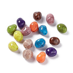 Mixed Color Crackle Opaque Acrylic Beads, Imitation Turquoise, Oval, Mixed Color, 13~14.5x12x11~12mm, Hole: 2mm, about 422pcs/500g