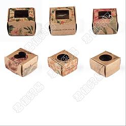 Mixed Patterns PandaHall Elite 48Pcs 6 Style Square Foldable Creative Kraft Paper Gift Boxes, Jewelry Boxes, with Clear Window, Mixed Patterns, 4.3x4.3x2.7cm, 8pcs/style