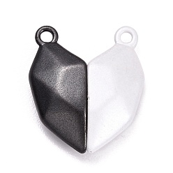 Black Spray Painted Alloy Heart Split Pendants, with Magnetic, for Couple Necklaces Bracelets Jewelry Making Gifts, Black & White, 19.5x17x5mm, Hole: 1.6mm