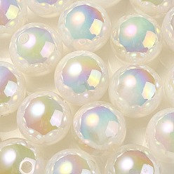 Snow UV Plating Rainbow Iridescent Acrylic Beads, Round, Snow, 15.5x15mm, Hole: 2.7mm