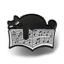 Book Music Theme Cartoon Black Cat Enamel Pins, Black Alloy Badge for Women Men, Book, 21.2x27.4x1.3mm