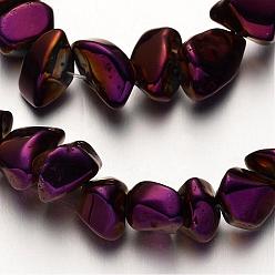 Purple Plated Electroplate Non-magnetic Synthetic Hematite Beads Strands, Chip, Purple Plated, 4~12mm, Hole: 1mm, about 69pcs/strand, 15.7 inch