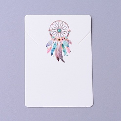 Blanco Tarjetas de la exhibición del collar de cartón, rectángulo con red tejida / tela y patrón de plumas, blanco, 6.95x5x0.05 cm