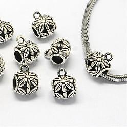 Antique Silver Tibetan Style Alloy Tube Bails, Loop Bails, Barrel Bail Beads, Antique Silver, 13.5x10.5x9.5mm, Hole: 2mm, Inner Diameter: 5mm