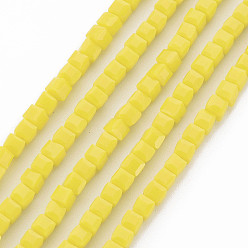 Yellow Opaque Solid Color Crystal Glass Cube Beads Strands, Faceted, Yellow, 3x3x3mm, Hole: 1mm, about 98pcs/strand, 13.8 inch