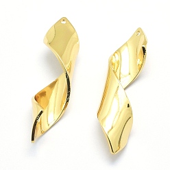 Real 18K Gold Plated Brass Pendants, Lead Free & Cadmium Free & Nickel Free, Real 18K Gold Plated, 40.5x10x10mm, Hole: 1mm