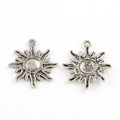 Antique Silver Tibetan Style Alloy Sun Pendants, Solar Eclipse Pendants, Lead Free & Cadmium Free, Antique Silver, 28.5x23x2mm, Hole: 2mm, about 320pcs/500g