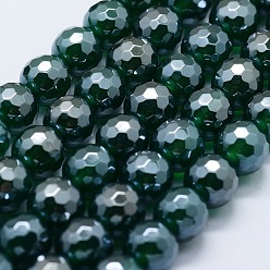 Vert Galvaniques perles en agate naturelle brins, teints et chauffée, ronde, facette, verte, 8mm, Trou: 1.5mm, Environ 47 pcs/chapelet, 14.9 pouce (38 cm)