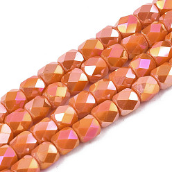 Orange Perles en verre electroplate, de couleur plaquée ab , facette, colonne, orange, 5.5x5mm, Trou: 1.2mm, Environ 99 pcs/chapelet, 21.85 pouce (55.5 cm)