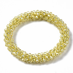 Желтый Граненые прозрачные стеклянные бусины эластичные браслеты, с покрытием цвета радуги, рондель, желтые, внутренний диаметр: 2 дюйм (5 см)