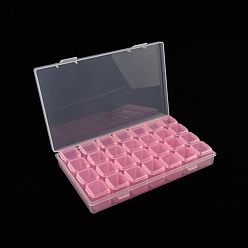 Pink Plastique transparent 28 grilles récipients à billes, avec bouteilles et couvercles indépendants, chaque ligne 7 grilles, rectangle, rose et clair, 17.5x10.5x2.5 cm
