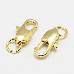 Real 18K Gold Plated Brass Lobster Claw Clasps, Cadmium Free & Nickel Free & Lead Free, Real 18K Gold Plated, 12x6x3mm, Hole: 3.8mm
