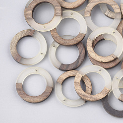 Blanc Fumé Pendentifs en bois de résine et de noyer, anneau, fumée blanche, 28x3mm, Trou: 1.5mm