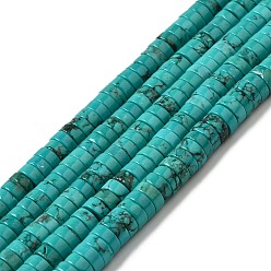 Turquoise Natural Howlite Beads Strands, Flat Round/Disc, Dyed, Heishi Beads, Turquoise, 8~8.5x3~3.5mm, Hole: 1.2mm, about 117~118pcs/strand, 15.43~15.51''(39.2~39.4cm)