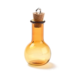 Оранжевый Стеклянные подвески, с деревянной пробкой для бутылок и петлями из платинового сплава, в форме луковицы, оранжевые, 34x18 мм, отверстие : 2 мм