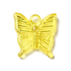 Amarillo Colgantes de acrílico transparentes, encanto de mariposa, amarillo, 23.5x23x4 mm, agujero: 3 mm, Sobre 530 unidades / 500 g