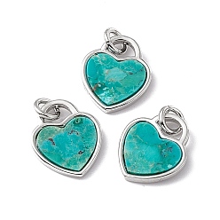 Natural Turquoise Natural Turquoise Heart Charms, with Rack Plating Platinum Tone Brass Findings, Cadmium Free & Lead Free, 14x12x2mm, Hole: 3mm