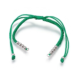 Green Nylon Cord Braided Bead Bracelets Making, with Brass Beads, Long-Lasting Plated, Real Platinum Plated, Green, 10-1/4 inch~11-5/8 inch(26~29.6cm)