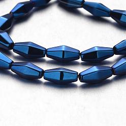 Blue Plated Electroplate Non-magnetic Synthetic Hematite Bead Strands, Faceted, Bicone, Blue Plated, 12x6mm, Hole: 1mm, about 34pcs/strand, 15.7 inch