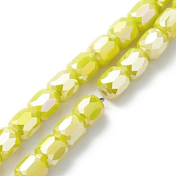 Yellow Electroplate Glass Beads Strands, AB Color Plated, Faceted, Barrel, Yellow, 8~8.5x8mm, Hole: 1.5mm, about 80pcs/strand, 26.30''(66.8cm)