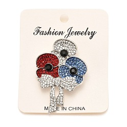 Platinum Alloy Brooches, with Rhinestone and Enamel, Remembrance Poppy Flower Badge, Platinum, 52.5x35.5x8.5mm