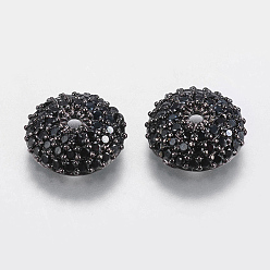 Bronze Laiton micro pavé capuchon de perles de zircon cubique, apetalous, gris anthracite, 10.5x3mm, Trou: 1mm
